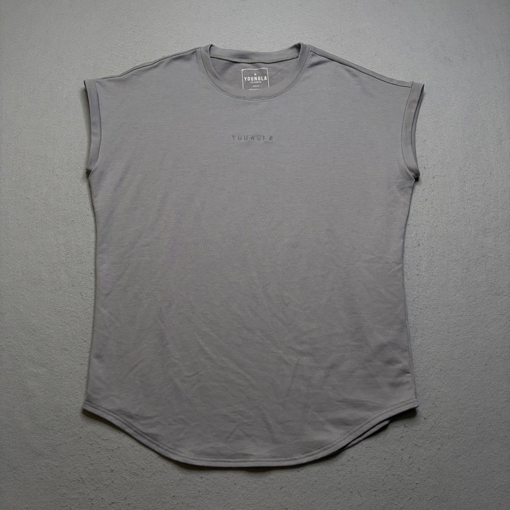 YoungLA Muscle Tee Mens Medium Gray Sleeveless Curved Hem French Terry Shirt‎